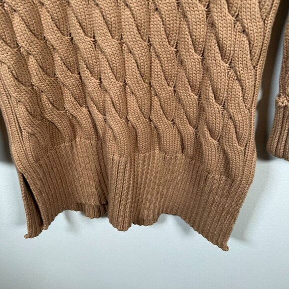 J. Crew Cotton Cable-knit Side-slit Crewneck Sweater Size XS Small Brown Cozy - Picture 7 of 11